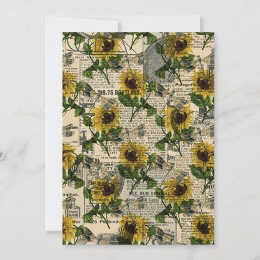 レトロイエローサンフラワー新聞社ブライダルシャワー 招待状 (裏面)