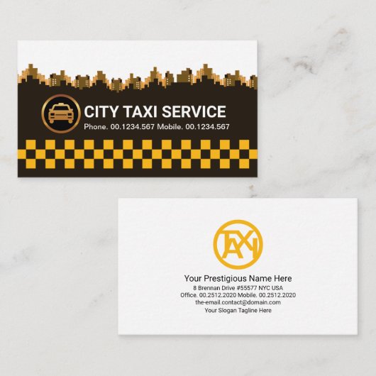 レトロイエロータクシーチェックシティシルエットキャブドライバー 名刺 (正面/裏面)