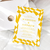 レトロイエローチェッ結婚カーボード 招待状