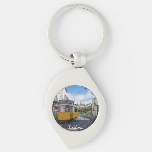 レトロイエロートラムon通りinリスボン，ポルトガル キーホルダー (正面)