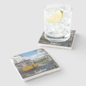 レトロイエロートラムon通りinリスボン，ポルトガル ストーンコースター (横)