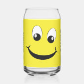 レトロイエローハッピー顔とスマイルモノグラム名 ガラス缶 (正面)