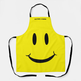 レトロイエローハッピー顔笑顔パターン エプロン