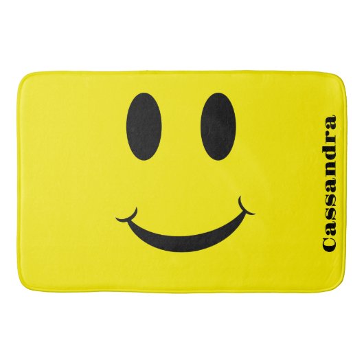 レトロイエローハッピー顔笑顔パターン バスマット (正面)
