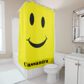 レトロイエローハッピー顔笑顔 シャワーカーテン (インサイチュ)