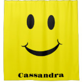 レトロイエローハッピー顔笑顔 シャワーカーテン (正面)