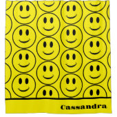 レトロイエローハッピー顔笑顔 シャワーカーテン (正面)