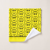 レトロイエローハッピー顔笑顔 バスタオルセット (ウォッシュタオル)
