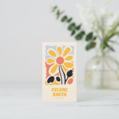 レトロイエローハンド描画Groovyフローラトレンディー 名刺 (スタンド正面)