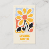 レトロイエローハンド描画Groovyフローラトレンディー 名刺 (正面)