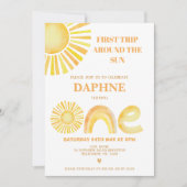 レトロイエローファーストのまわりにトリップザサン誕生日 招待状 (正面)