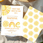 レトロイエローファーストのまわりにトリップザサン誕生日 招待状