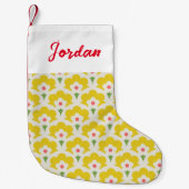 レトロイエローフラワーガーデンパターン スモールクリスマスストッキング (正面)