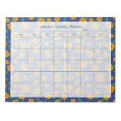 レトロイエローフラワーズネイビー月プランナー名 ノートパッド (正面)