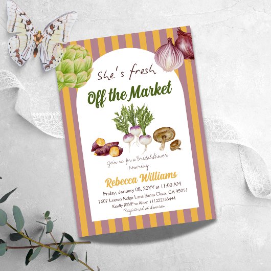 レトロイエローフレッシュオフザマーケットブライダルシャワー 招待状