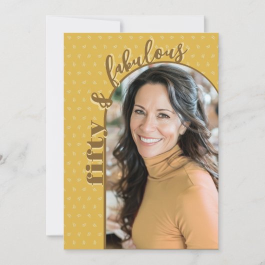 レトロイエローブラウンフィフティファブラス50誕生日 招待状 (正面)