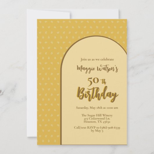 レトロイエローブラウンフィフティファブラス50誕生日 招待状 (裏面)