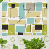 レトロイエローブルースクウェアスターバストミッドセンチュリー キッチンタオル (折り畳み)