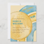 レトロイエローブルーレインボーここ来ベビーシャワー 招待状 (正面)