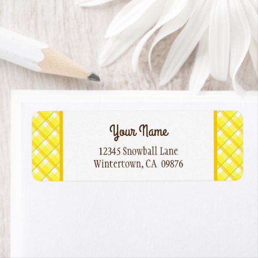 レトロイエロープレイド編集可能差出人住所ラベル ラベル (インサイチュ)