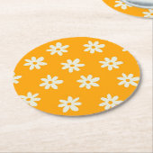 レトロイエローホワイトフローラシンプルフラワーパターン ラウンドペーパーコースター (アングル)