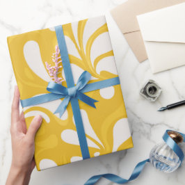 レトロイエローマスタードポップクリーム抽象パターン ラッピングペーパー