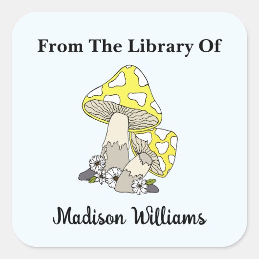 レトロイエローマッシュルームブックラベル スクエアシール (正面)