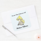 レトロイエローマッシュルームブックラベル スクエアシール (封筒)