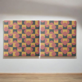 レトロイエローレッドブラックハーフサーク市松模様にル タイル