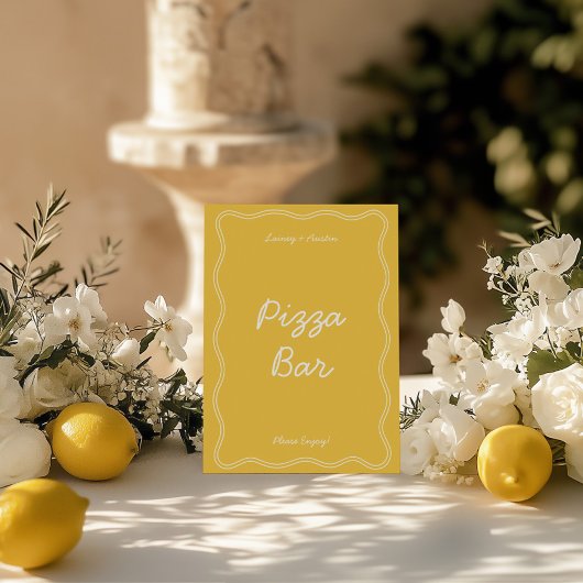 レトロイエロー手書きピザバー卓上標識 招待状