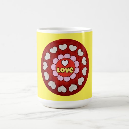 レトロイエロー赤いハートラブマグカップ コーヒーマグカップ (中央)