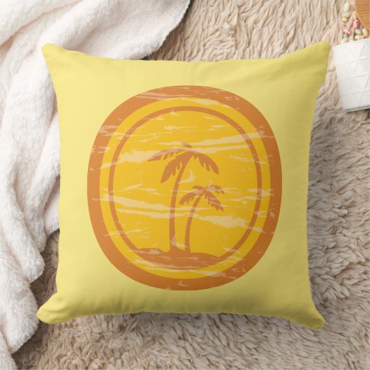 レトロイエロー&オレンジのライフはビーチで良い クッション (ブランケット)