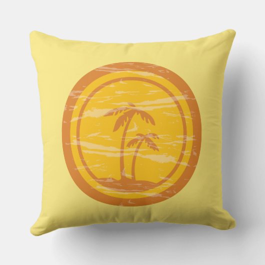レトロイエロー&オレンジのライフはビーチで良い クッション (裏面)