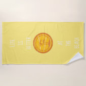 レトロイエロー&オレンジのライフはビーチで良い ビーチタオル (正面)