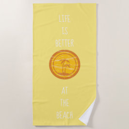 レトロイエロー&オレンジのライフはビーチで良い ビーチタオル