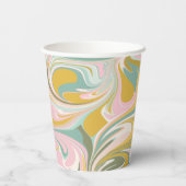 レトロイエロー パステル アブストラクト カスタム ブライダルシャワー 紙コップ (裏面)