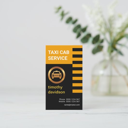 レトロイエロー&ブラックストライプタクシー運転手 名刺