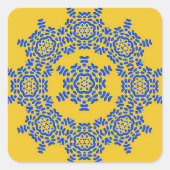 レトロイエロー&ブルーフラワーセラミックタイルのシール スクエアシール (正面)