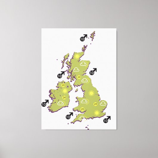 レトロイギリス諸島の天気図 キャンバスプリント (正面)
