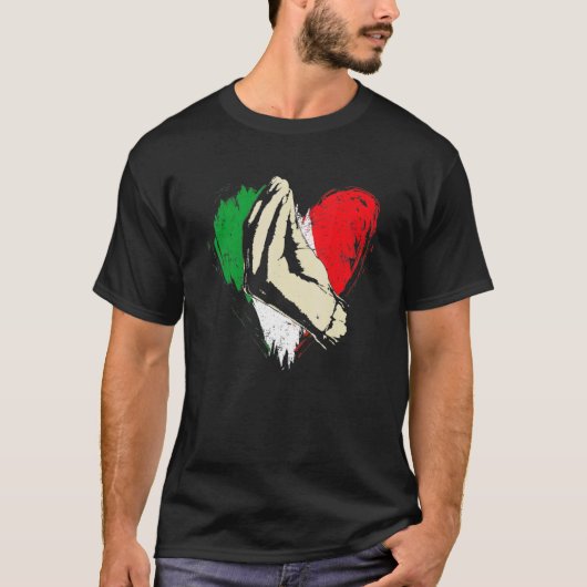 レトロイタリアンフラグハートイタリア手ジェスチャーイタリア Tシャツ (正面)