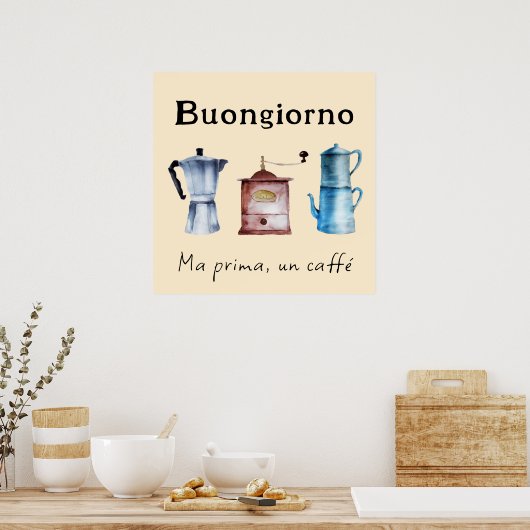 レトロイタリアンモカコーヒーポットグラインダークリーム ポスター (キッチン)