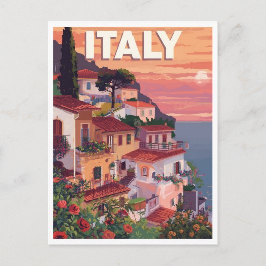 レトロイタリアンリビエラシーサイドヴィラアンド海 ポストカード (正面)