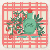 レトロイタリアン食品イラストレーション紙コースター スクエアペーパーコースター (正面)