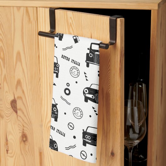 レトロイタリア車パターンキッチンタオル キッチンタオル (三つ折り)