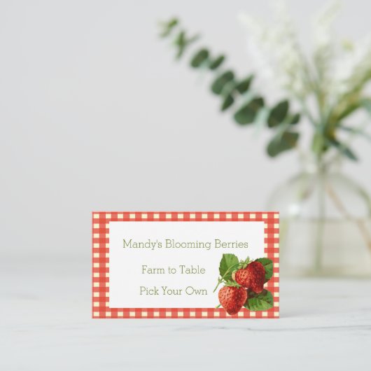 レトロイチゴとギンガムチェックの名刺 名刺 (スタンド正面)