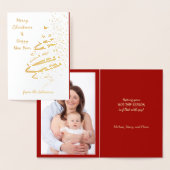 レトロイメージホリデーツリー写真テンプレートクリスマス 箔カード (ディスプレー)