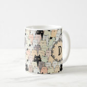 レトロイラストレーションキャッツモノグラム コーヒーマグカップ (正面右)