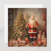 レトロイラストレーションサンタクロースとクリスマスツリー シーズンカード (正面/裏面)