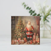 レトロイラストレーションサンタクロースとクリスマスツリー シーズンカード (スタンド正面)