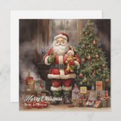 レトロイラストレーションサンタクロースとクリスマスツリー シーズンカード (正面/裏面)